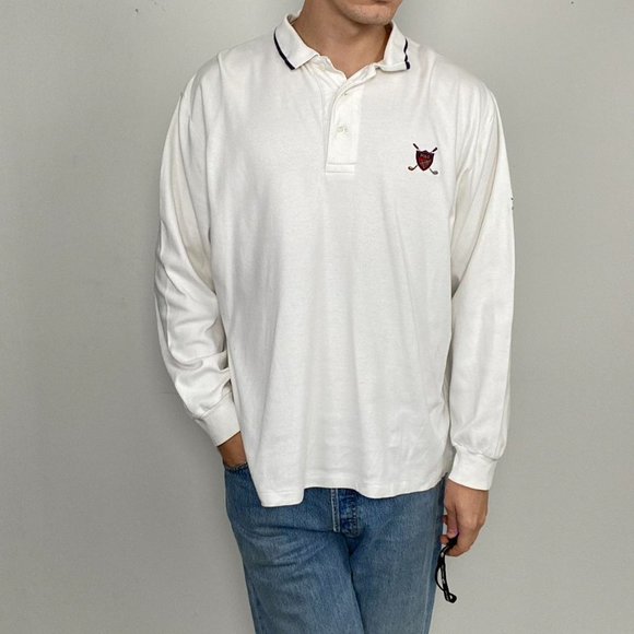 Vintage Polo Golf Ralph Lauren Rugby Long-Sleeve Top White XLarge. - Picture 3 of 4